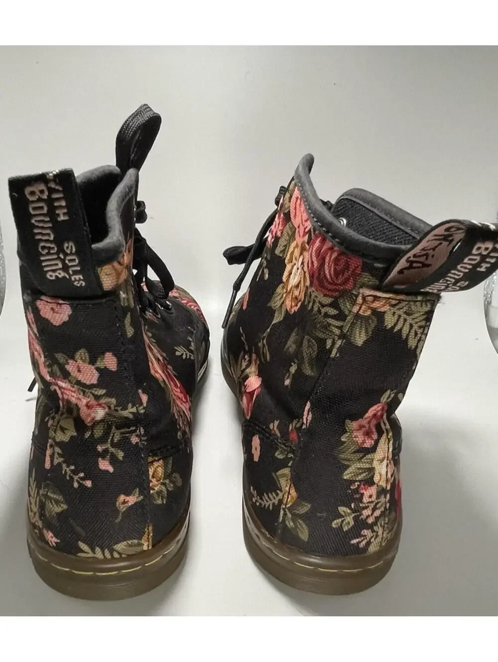Dr. Martens Black Floral Canvas Lace-Up Ankle Boots